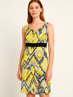 Dressbarn Sleeveless Sheath Dress Black Yellow Ikat Print Size 18W